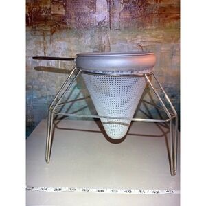 Vintage Aluminum Chinois Conical Strainer with Chrome Wire Tripod Stand Silver